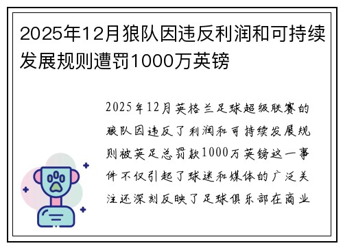 2025年12月狼队因违反利润和可持续发展规则遭罚1000万英镑